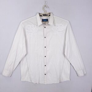 Roar Shirt Mens Large White Embroidered Western Button Up Long Sleeve Dress